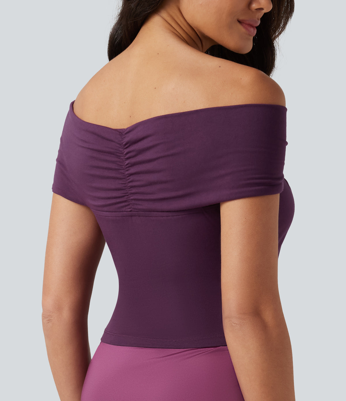 Off Shoulder Twisted Ruched Sleeveless Casual Top — Amaranth — view 5
