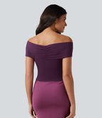 Off Shoulder Twisted Ruched Sleeveless Casual Top — Amaranth — view 2