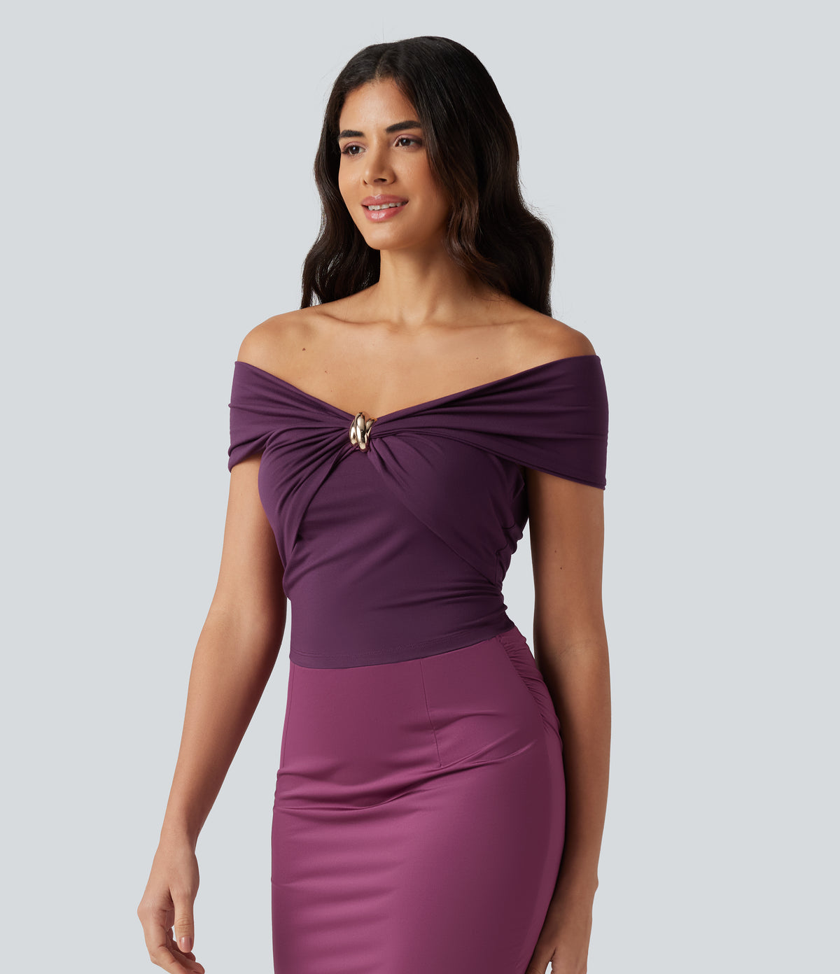 Off Shoulder Twisted Ruched Sleeveless Casual Top — Amaranth — view 3