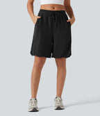 Low Rise Drawstring Dance Balloon Shorts with Pockets — Black — view 2