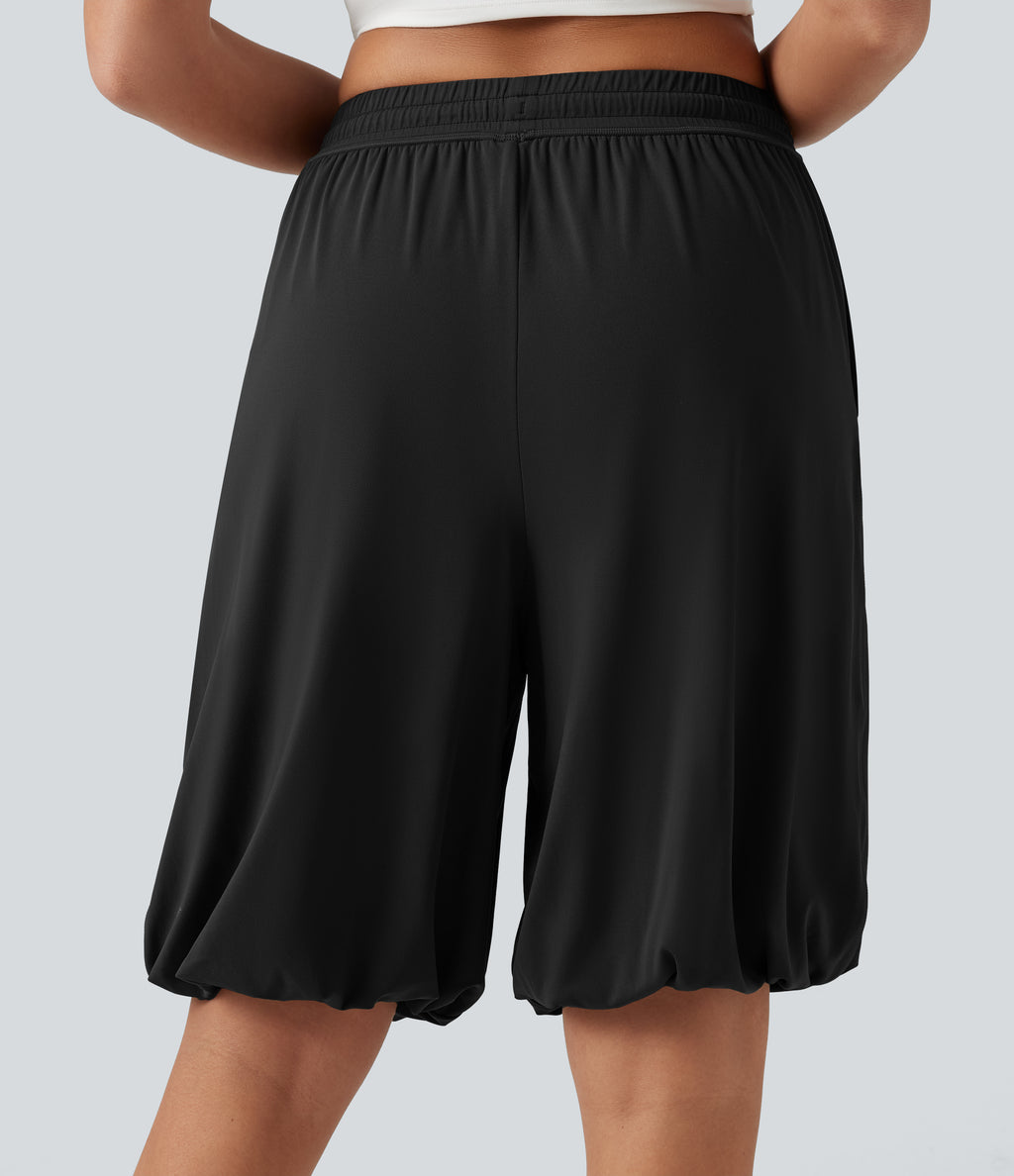 Low Rise Drawstring Dance Balloon Shorts with Pockets — Black — view 5