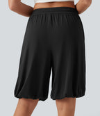 Low Rise Drawstring Dance Balloon Shorts with Pockets — Black — view 5