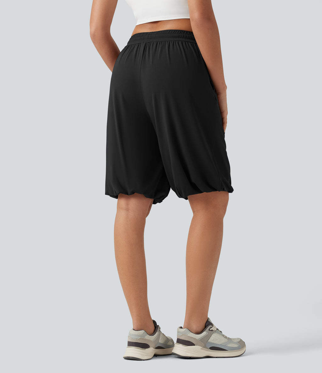 Low Rise Drawstring Dance Balloon Shorts with Pockets — Black — view 3