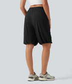Low Rise Drawstring Dance Balloon Shorts with Pockets — Black — view 3