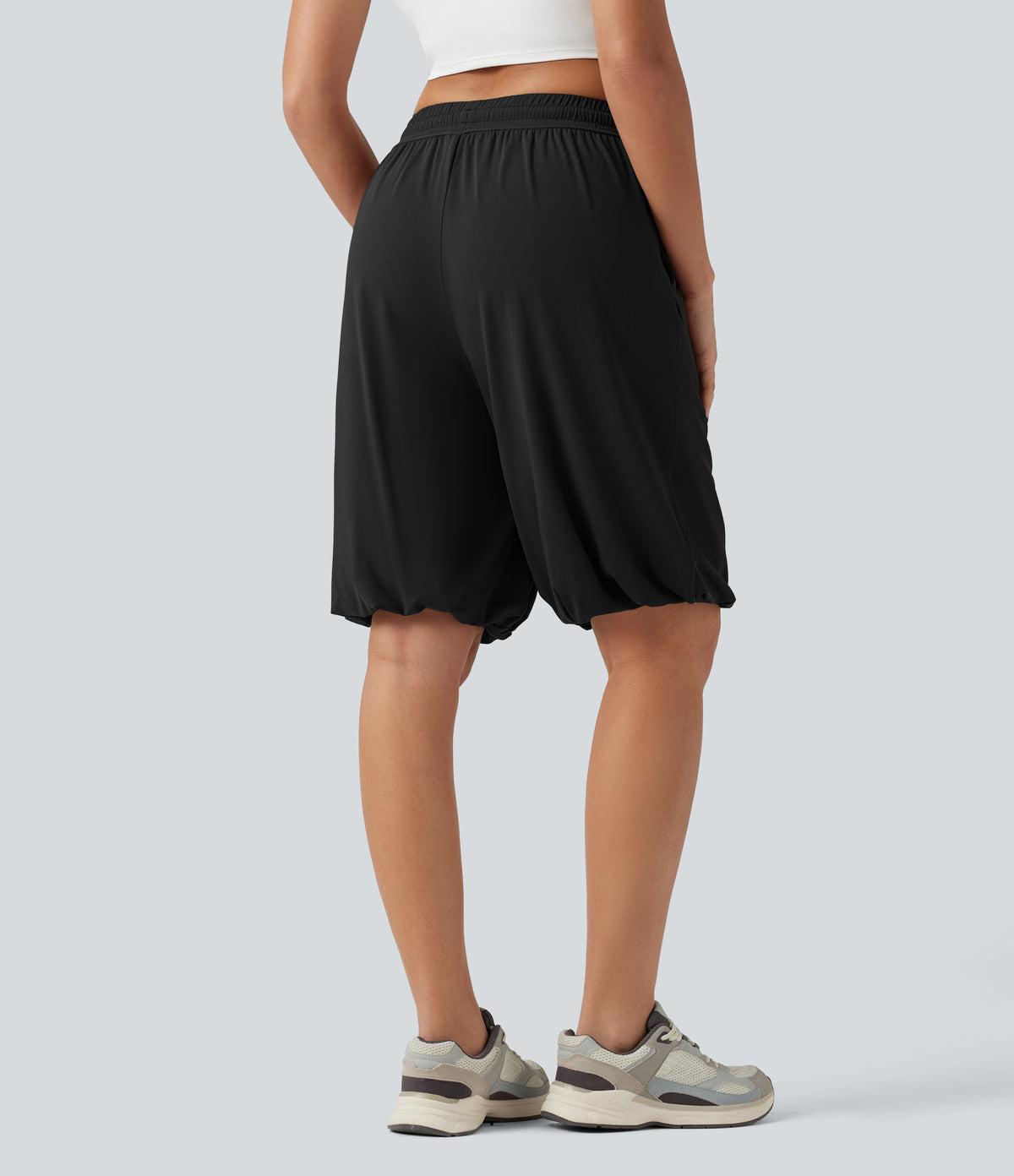 Low Rise Drawstring Dance Balloon Shorts with Pockets — Black — view 3