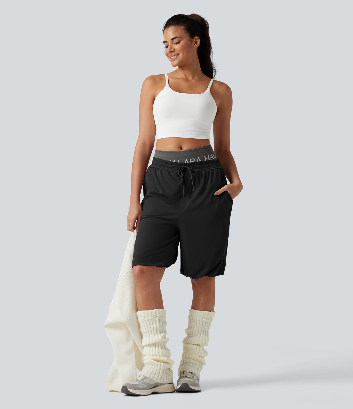 Low Rise Drawstring Dance Balloon Shorts with Pockets — Black — view 8