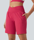 Airy Crossover High Waisted 2-in-1 InstantCool Yoga Shorts 9'' with Pockets — Winterberry — view 6
