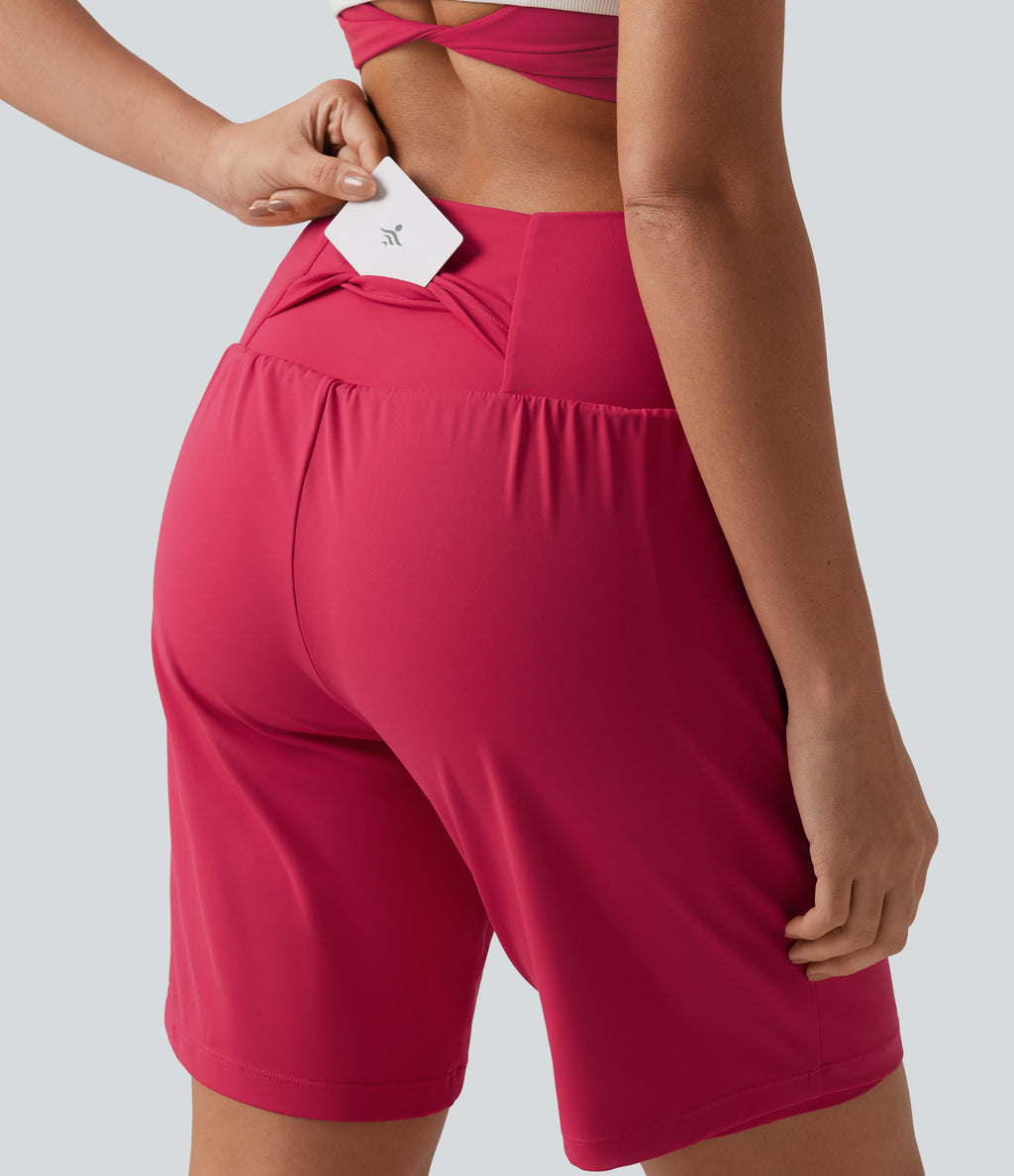 Airy Crossover High Waisted 2-in-1 InstantCool Yoga Shorts 9'' with Pockets — Winterberry — view 5