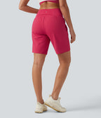 Airy Crossover High Waisted 2-in-1 InstantCool Yoga Shorts 9'' with Pockets — Winterberry — view 3