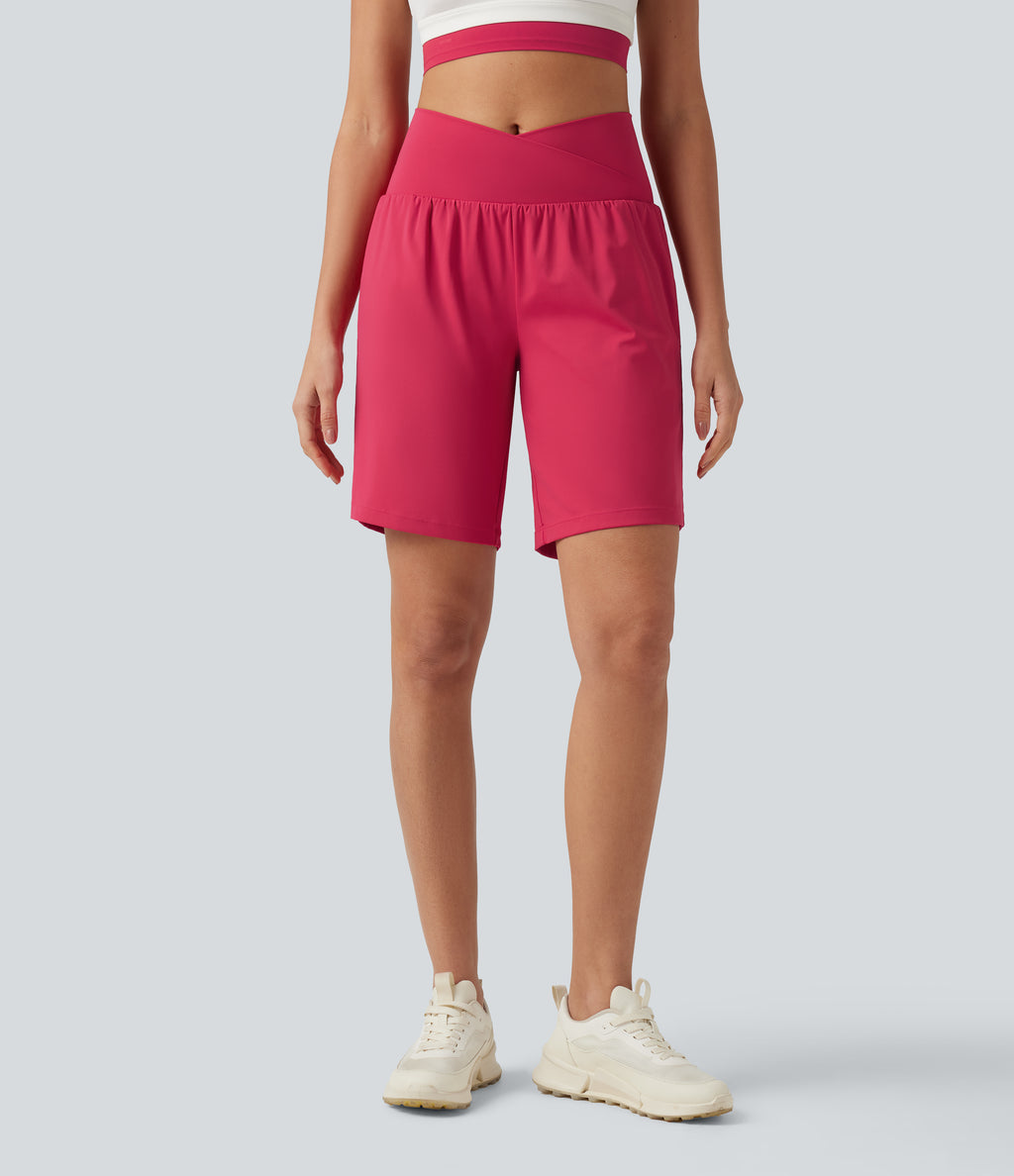 Airy Crossover High Waisted 2-in-1 InstantCool Yoga Shorts 9'' with Pockets — Winterberry — view 4