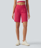 Airy Crossover High Waisted 2-in-1 InstantCool Yoga Shorts 9'' with Pockets — Winterberry — view 4
