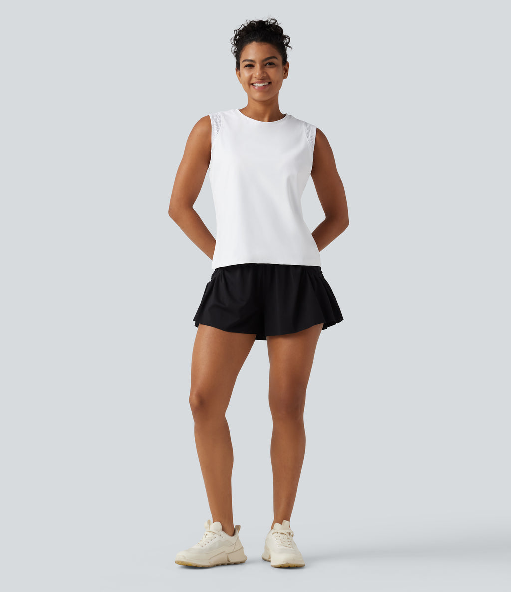 Airy Round Neck Contrast Breathable Mesh InstantCool Running Tank Top — White — view 7