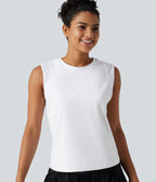 Airy Round Neck Contrast Breathable Mesh InstantCool Running Tank Top — White — view 1