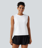 Airy Round Neck Contrast Breathable Mesh InstantCool Running Tank Top — White — view 4