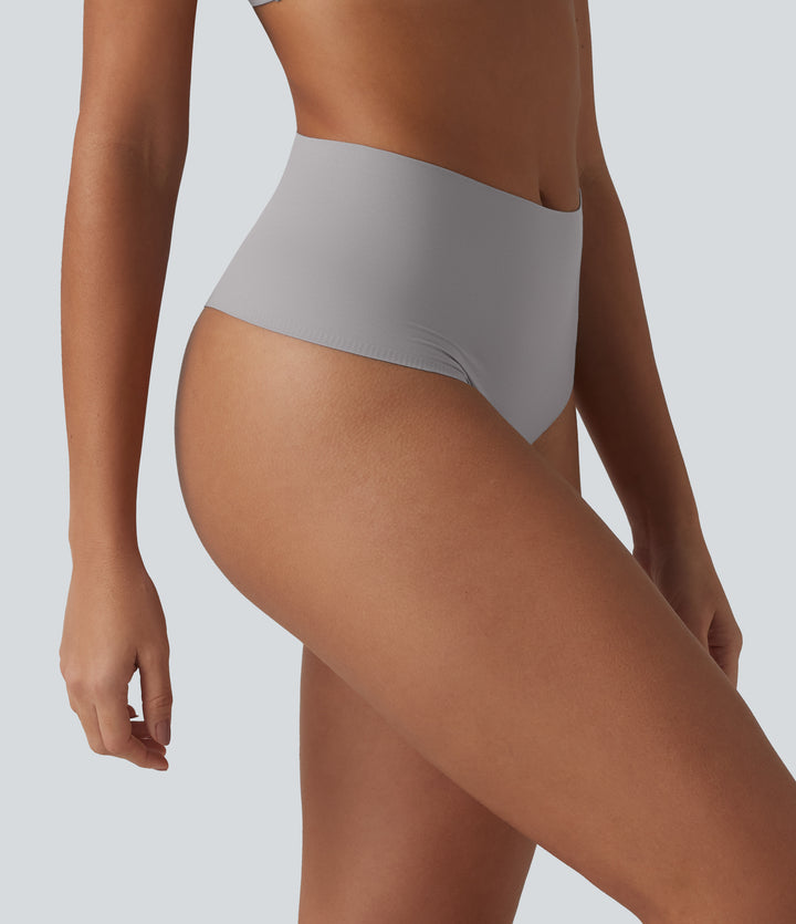 High Waisted Seamless Thong — Steel Gray — view 1