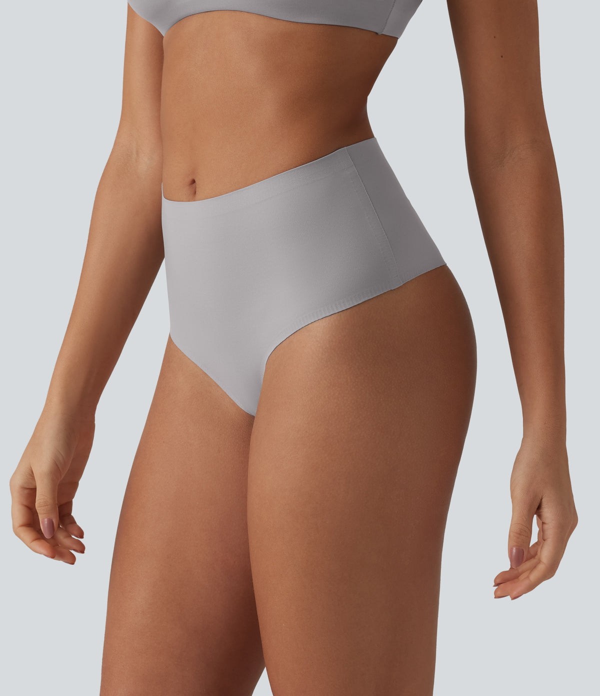 High Waisted Seamless Thong — Steel Gray — view 4