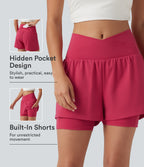 Airy High Waisted Crossover 2-in-1 InstantCool Yoga Shorts 5'' with Pockets — Winterberry — view 1