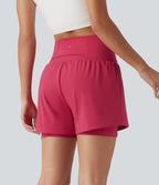 Airy High Waisted Crossover 2-in-1 InstantCool Yoga Shorts 5'' with Pockets — Winterberry — view 2