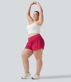 Airy Crossover High Waisted 2-in-1 InstantCool Yoga Plus Size Shorts 3'' with Pockets — Winterberry — view 7