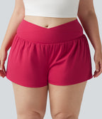 Airy Crossover High Waisted 2-in-1 InstantCool Yoga Plus Size Shorts 3'' with Pockets — Winterberry — view 4