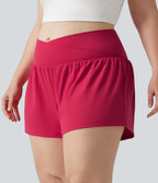 Airy Crossover High Waisted 2-in-1 InstantCool Yoga Plus Size Shorts 3'' with Pockets — Winterberry — view 3