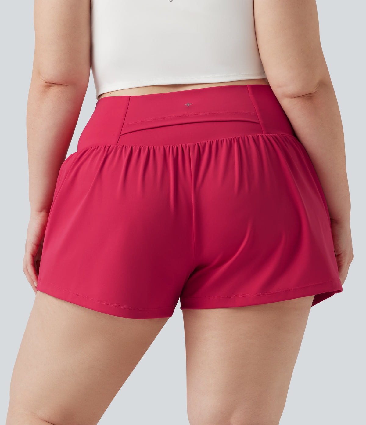 Airy Crossover High Waisted 2-in-1 InstantCool Yoga Plus Size Shorts 3'' with Pockets — Winterberry — view 2