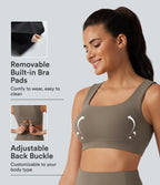 Medium Support U Neck Built-in Bra Push-Up Training Sports Bra — Dawn Brown — view 1