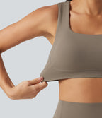 Medium Support U Neck Built-in Bra Push-Up Training Sports Bra — Dawn Brown — view 7