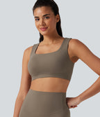 Medium Support U Neck Built-in Bra Push-Up Training Sports Bra — Dawn Brown — view 4