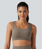 Medium Support U Neck Built-in Bra Push-Up Training Sports Bra — Dawn Brown — view 3