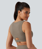 Medium Support U Neck Built-in Bra Push-Up Training Sports Bra — Dawn Brown — view 2