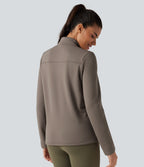 Stand Collar Long Sleeve Zip Fly Fleece Hiking Jacket with Pockets — Walnut — view 2