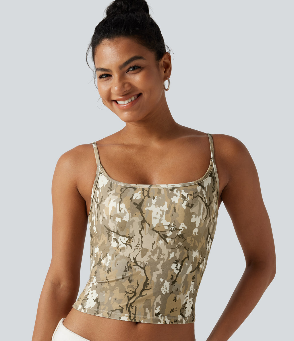 Camo Print Built-in Bra Casual Cami Top — Woodland Camo — view 5