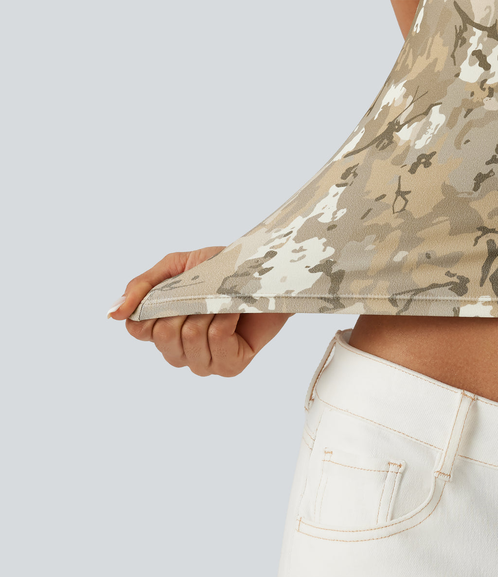 Camo Print Built-in Bra Casual Cami Top — Woodland Camo — view 6