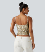 Camo Print Built-in Bra Casual Cami Top — Woodland Camo — view 3