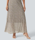 Polka Dot Mesh Maxi Flowy Bridesmaid and Wedding Guest Slip Dress — Golden Pebble Dot — view 6
