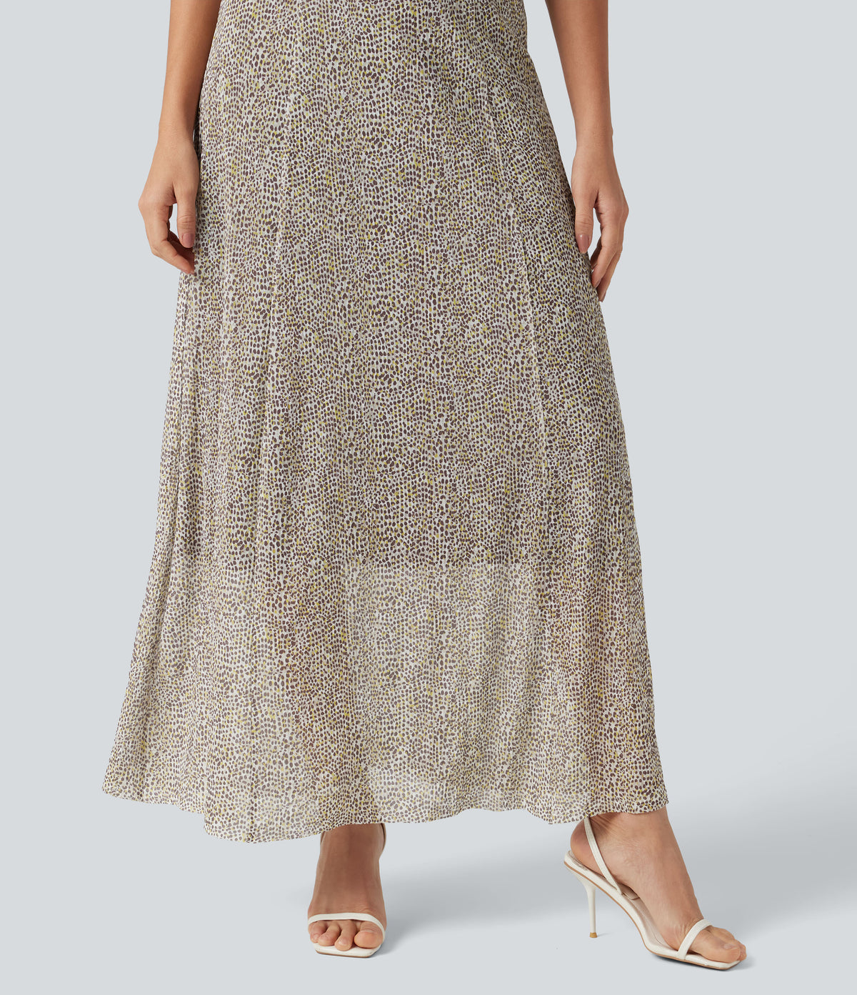 Polka Dot Mesh Maxi Flowy Bridesmaid and Wedding Guest Slip Dress — Golden Pebble Dot — view 6