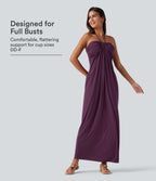 Halter Tie Back Built-in Bra Maxi Dress with Pockets DD-F Cups — Fig — view 1