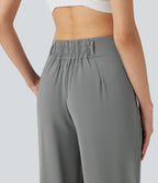 Mid Rise Shirred Straight Leg Work Trousers with Pockets — Mockingbird — view 5