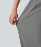 Mid Rise Shirred Straight Leg Work Trousers with Pockets — Mockingbird — view 6