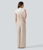 Stripe Casual Linen-Feel Dungarees with Pockets — Oatline — view 2