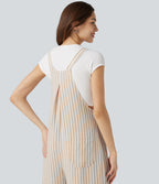 Stripe Casual Linen-Feel Dungarees with Pockets — Oatline — view 7