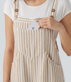 Stripe Casual Linen-Feel Dungarees with Pockets — Oatline — view 5