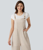 Stripe Casual Linen-Feel Dungarees with Pockets — Oatline — view 4