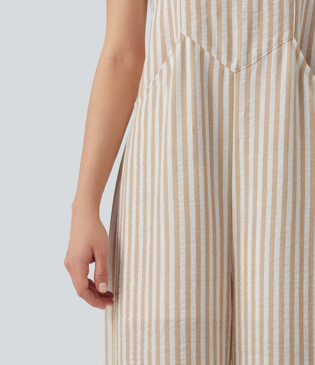 Stripe Casual Linen-Feel Dungarees with Pockets — Oatline — view 8