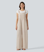 Stripe Casual Linen-Feel Dungarees with Pockets — Oatline — view 1