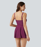 Deep V Neck Sleeveless Built-in Bra Tummy Control 2-in-1 One-Piece Swimsuit — Rose Violet — view 2