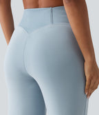 SpacerTek High Waisted Crossover Tummy Control Straight Leg Casual Trousers with Pockets — Dusty Blue — view 5