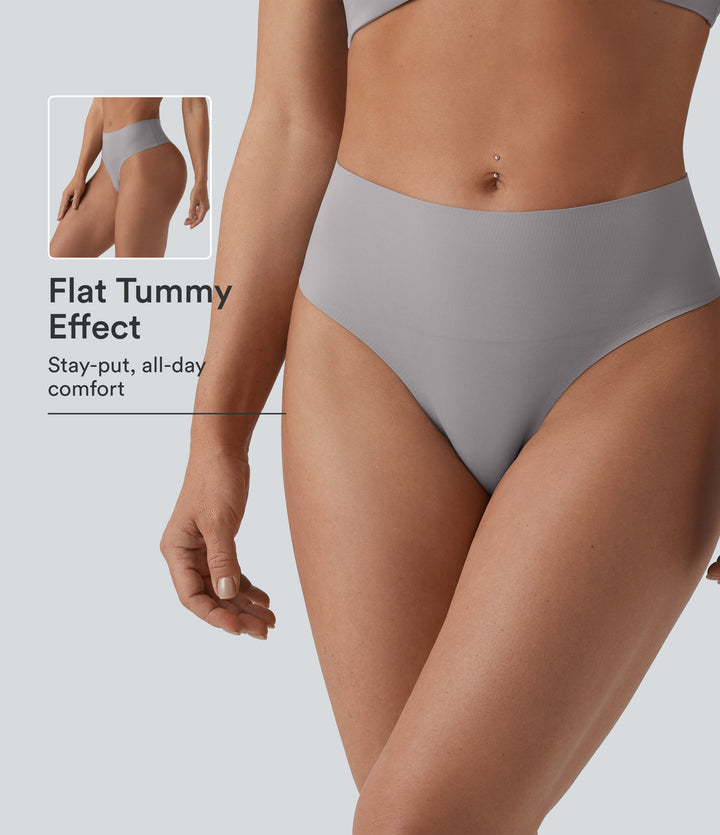 High Waisted Tummy Control Lounge Thong — Steel Gray — view 1