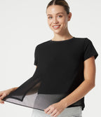 Airy Round Neck Mesh Overlay InstantCool Running Sports Top — Black — view 6